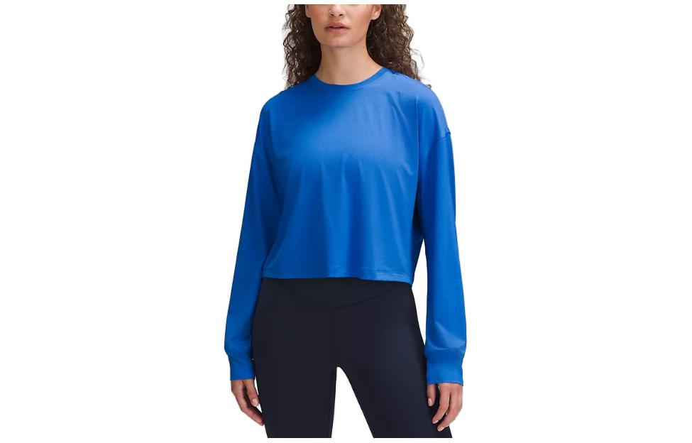 

Тренировочная футболка с длинными рукавами устойчивая к истиранию Lululemon, Деним Блю/ЧБИ
