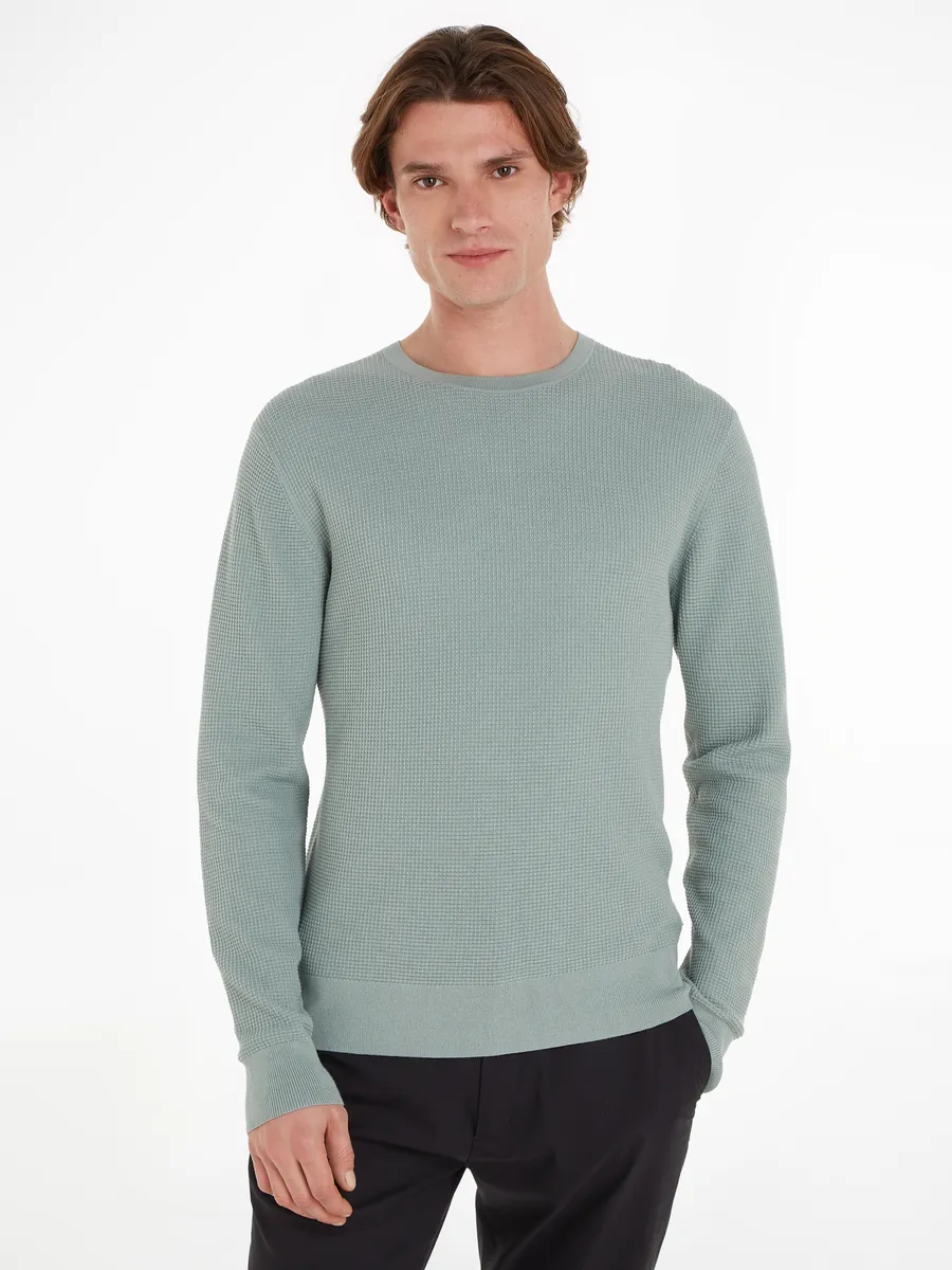 

Свитер с круглым вырезом Calvin Klein "WAFFLE STRUCTURE SWEATER", с фирменной этикеткой, серый