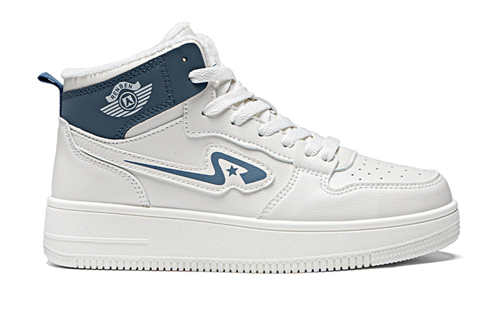 RENBEN Антискользящие износостойкие высокие скейтерские кроссовки унисекс бежево-голубые (с флисовой подкладкой), цвет Beige Blue (Fleece-Lined) — фото 2