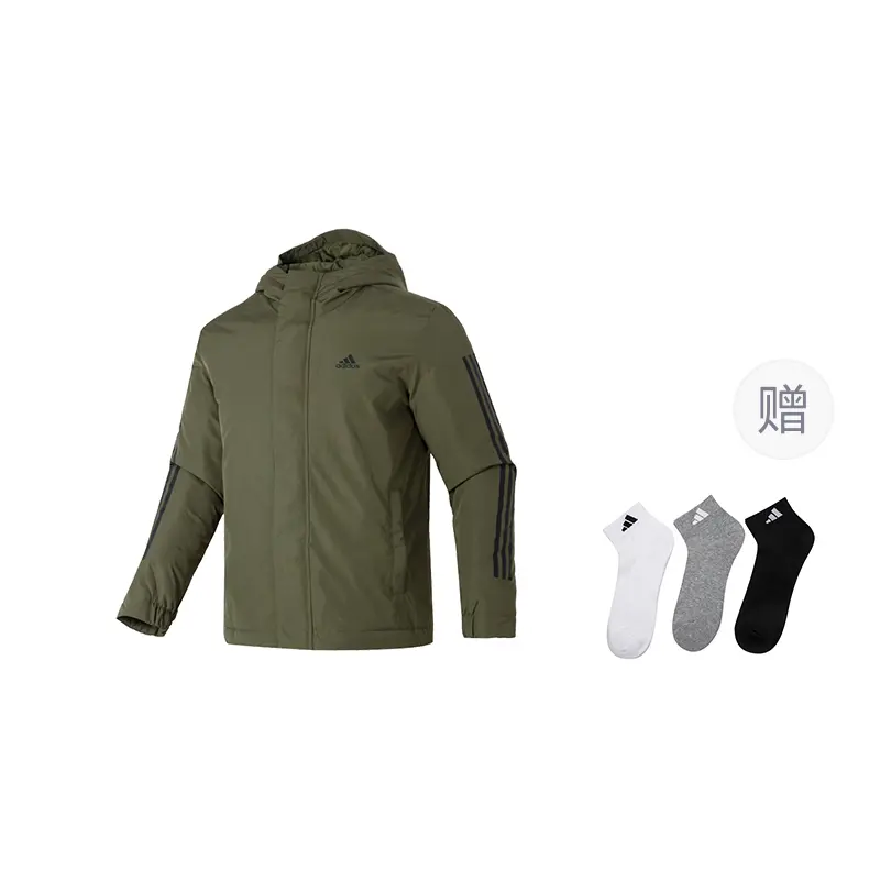 

Куртка с тремя полосками, мужская, с капюшоном, средней высоты, в стиле «пилот» Adidas, army зеленый (comes with 3 pack adidas socks)