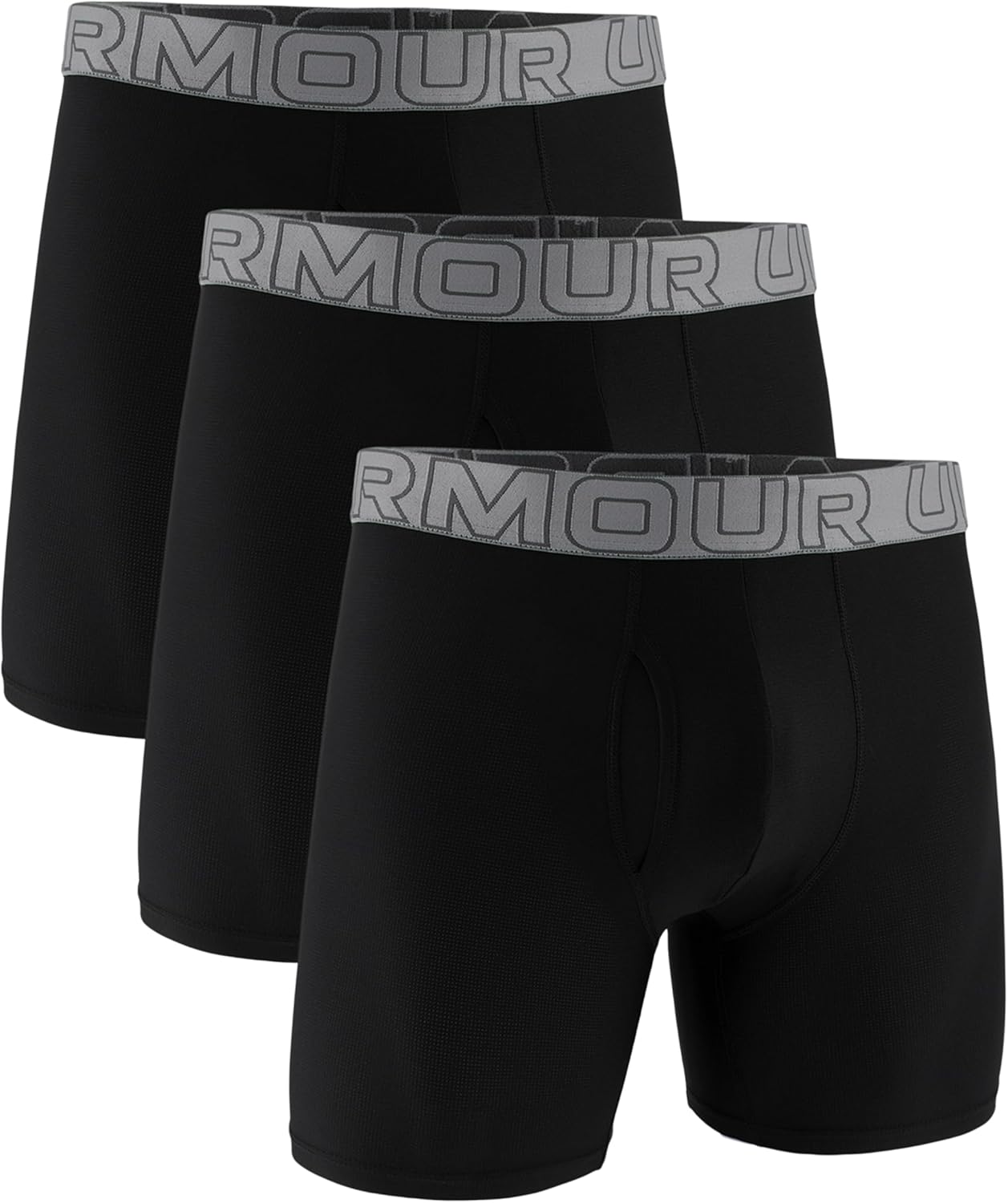 

Мужские спортивные сетчатые трусы Under Armour Performance Tech Mesh, сплошные, 6 дюймов, 3 пары, Black/Steel W/Castlerockl
