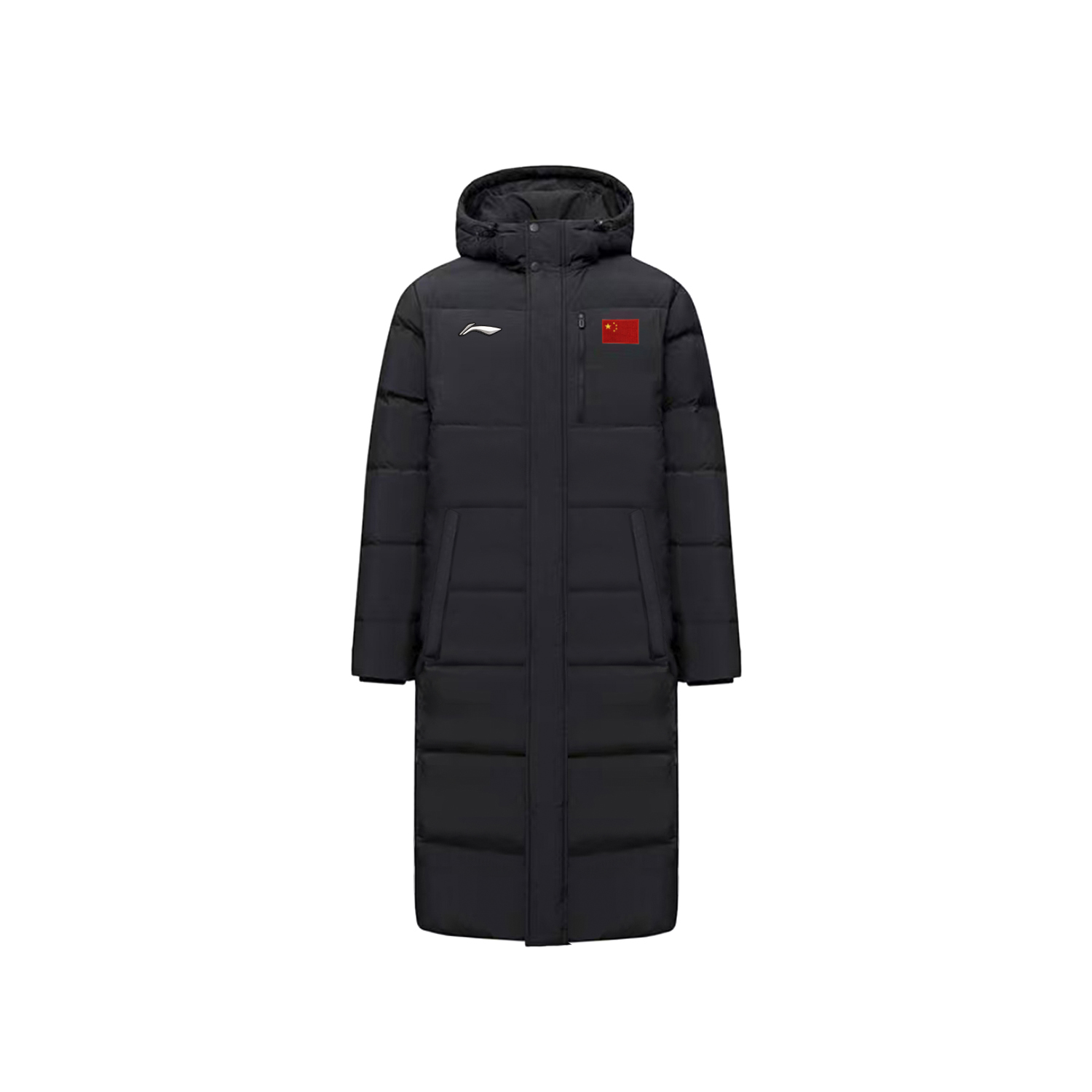 

LINING Пуховики Unisex Black с серебряным логотипом, включая национальный флаг на липучке