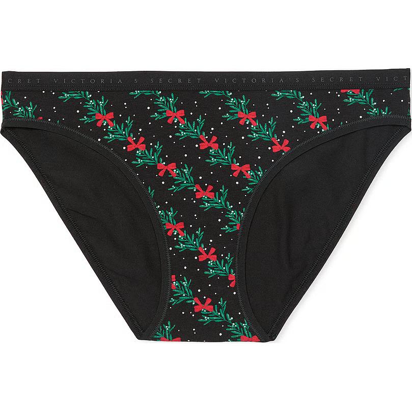 Victoria's Secret Стринги из стрейч-хлопка / Black Mistletoe Трусы женские 1 упаковка черные