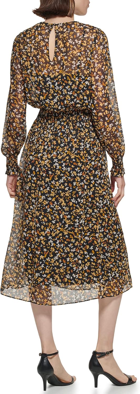 Женское платье миди с приталеннной талией от Tommy Hilfiger, Black/Sunflower — фото 3
