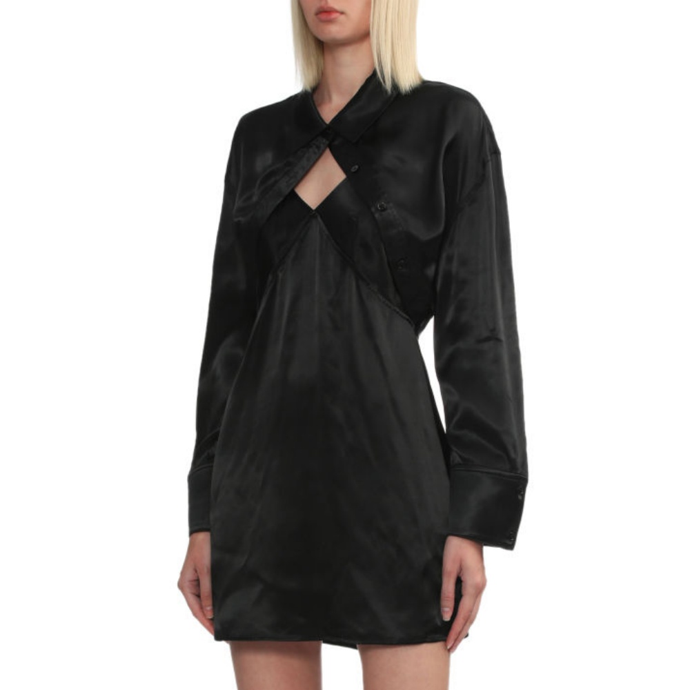 Сатиновое платье-комбинация болеро с готовой укладкой Alexander Wang, черный — фото 4