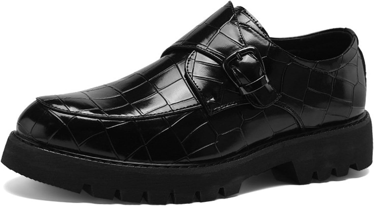 

Мужские кожаные лоферы с принтом, платформой и пряжкой типа «монах», модные клетчатые, с круглым носком, без шнурков, с регулируемой пряжкой Dfhaslkle, черный