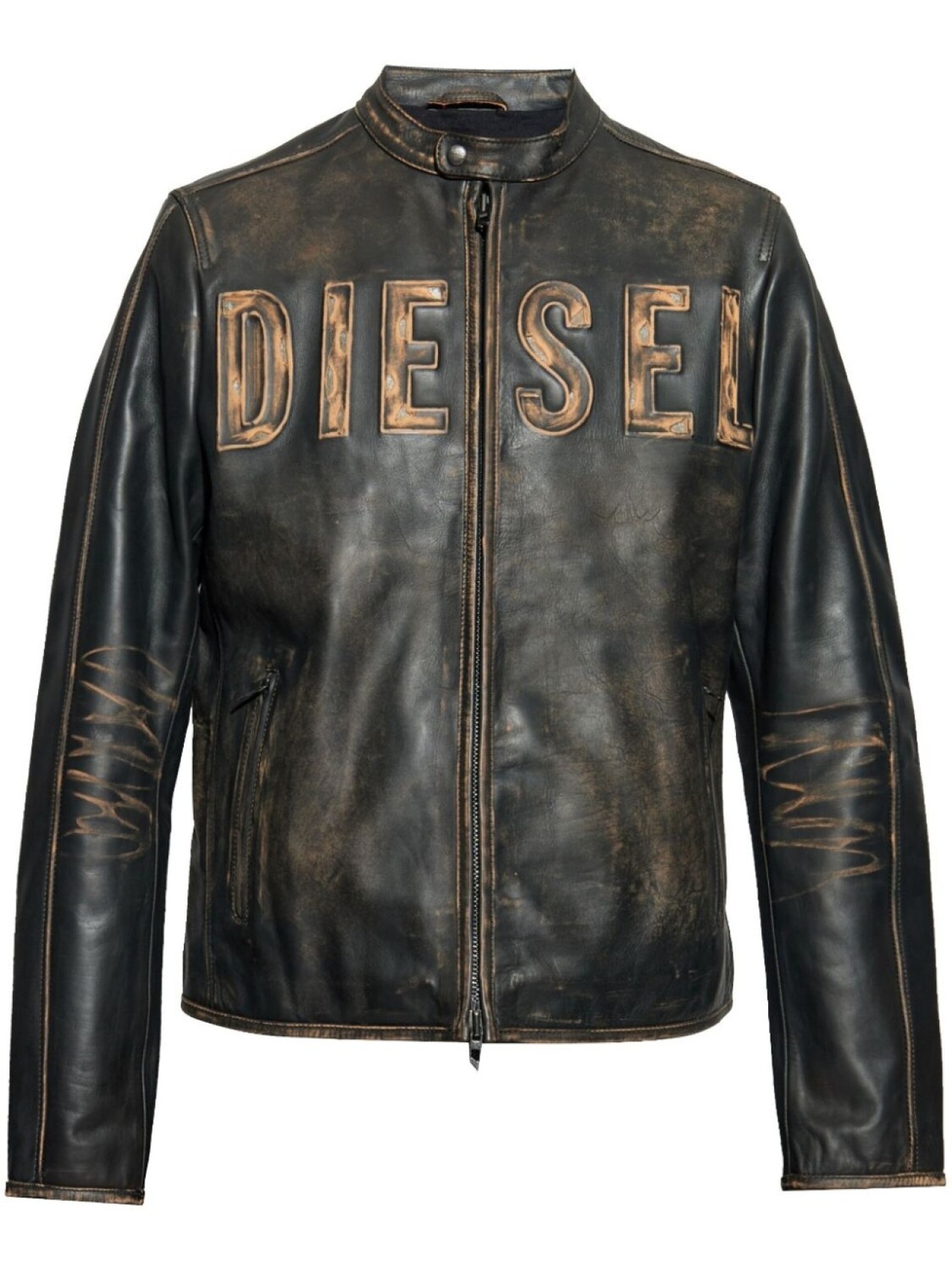 

Diesel кожаная куртка с тиснением логотипа, коричневый
