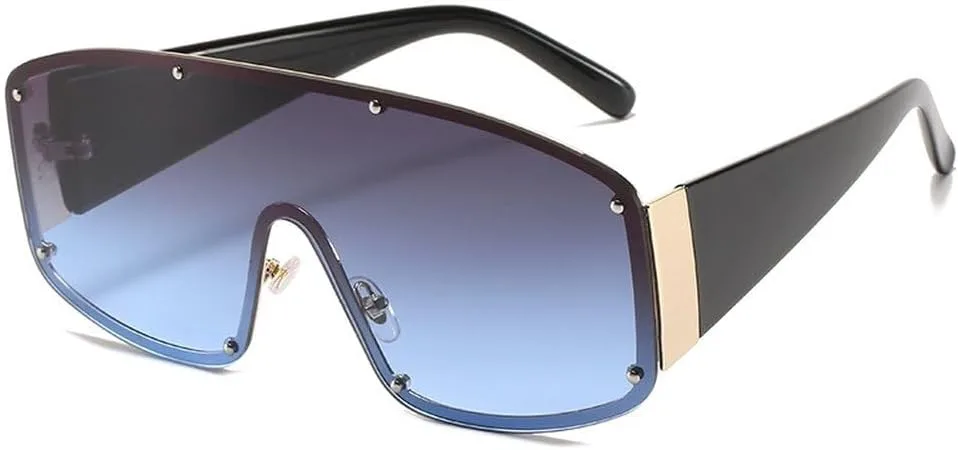 

Модные солнцезащитные очки большого размера без оправы, цельные, женские, с заклепками, мужские, винтажные, с защитой от УФ-излучения UV400 HVTVTLA, White