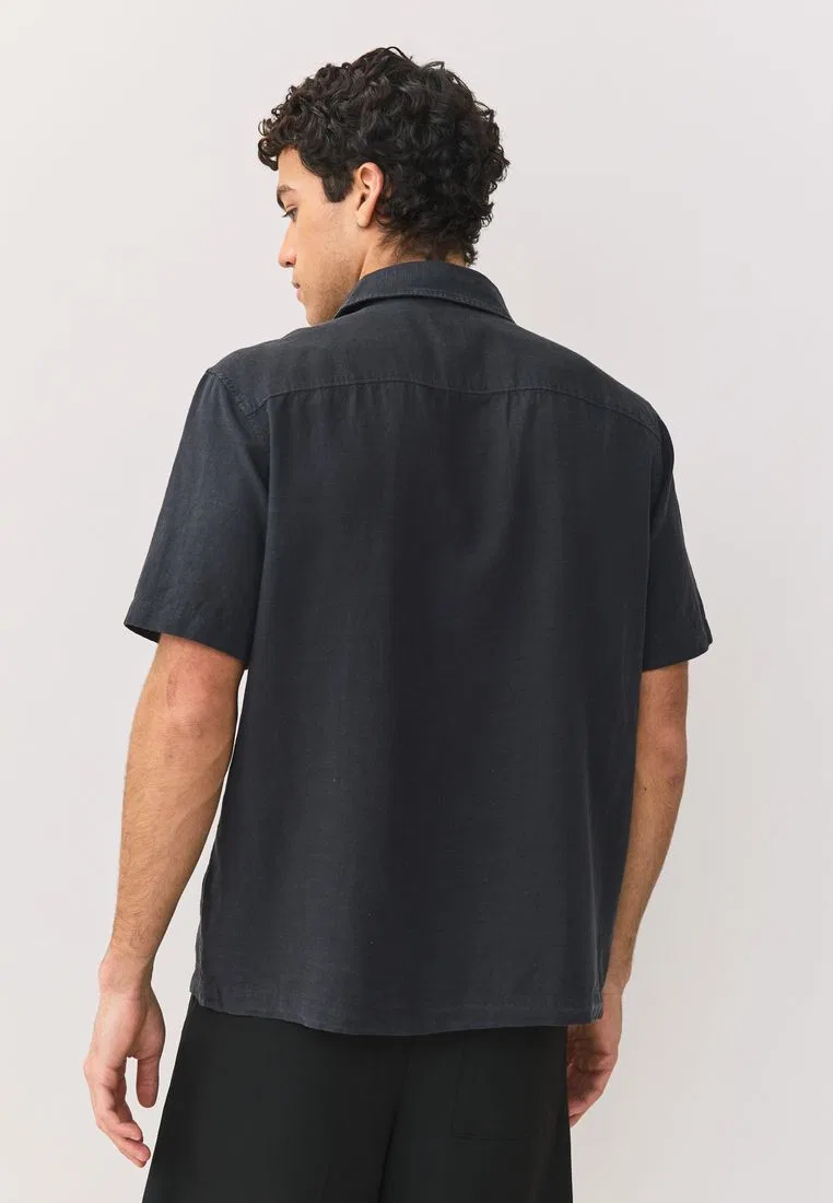 Рубашка с коротким рукавом, лен и тенсел, Linen Tencel Blend Next, черный — фото 2