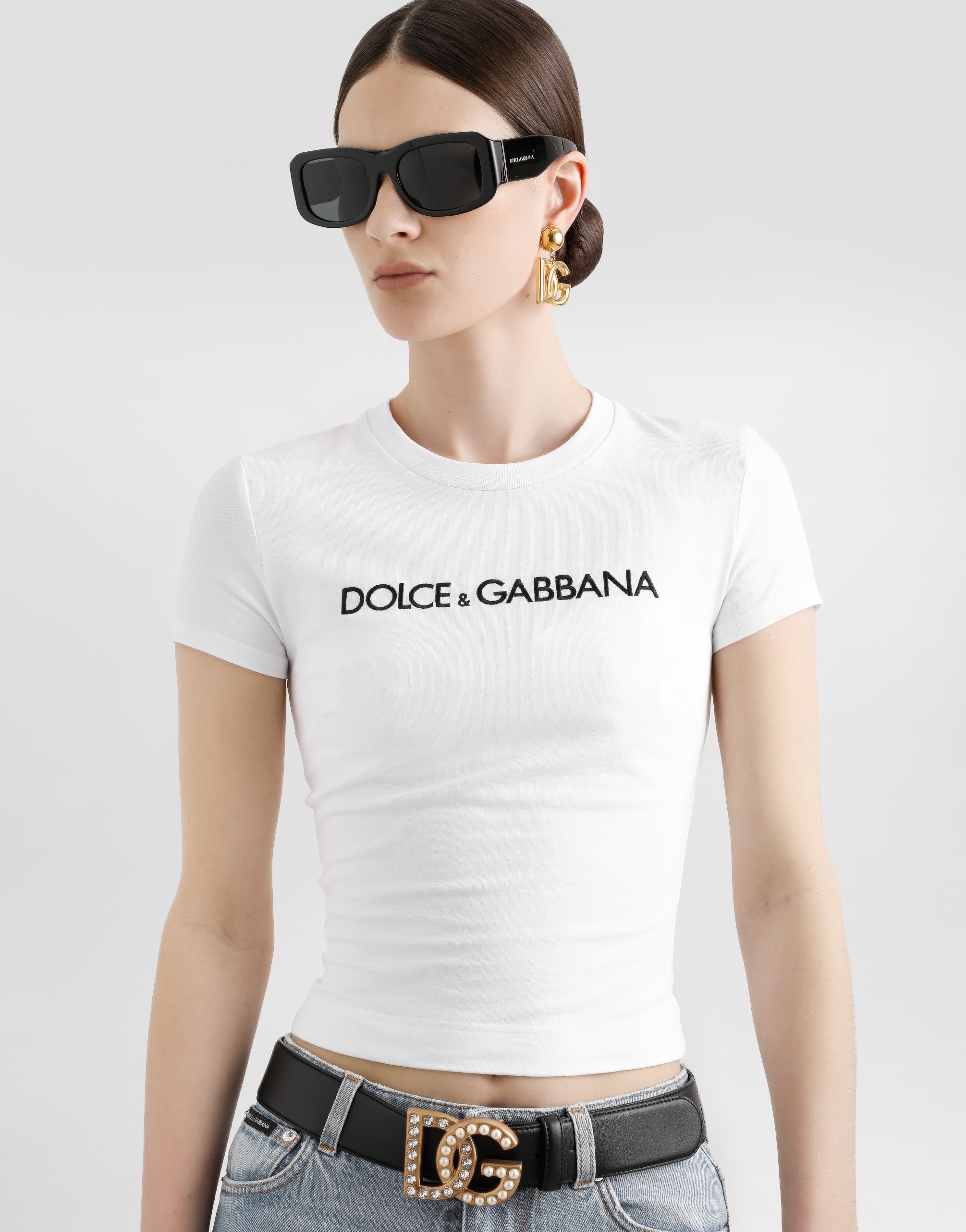 Короткая футболка с логотипом dg Dolce & Gabbana, белый — фото 4