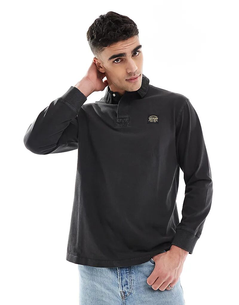 

Рубашка для регби Superdry с длинными рукавами и контрастной строчкой, цвет: черный