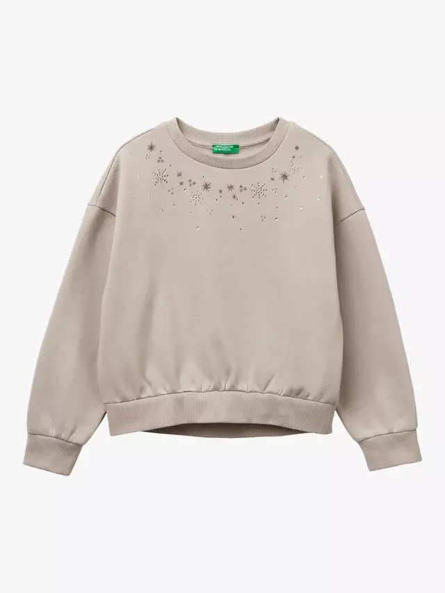 Детская толстовка свободного кроя из смесовой хлопковой ткани, бежевая Benetton