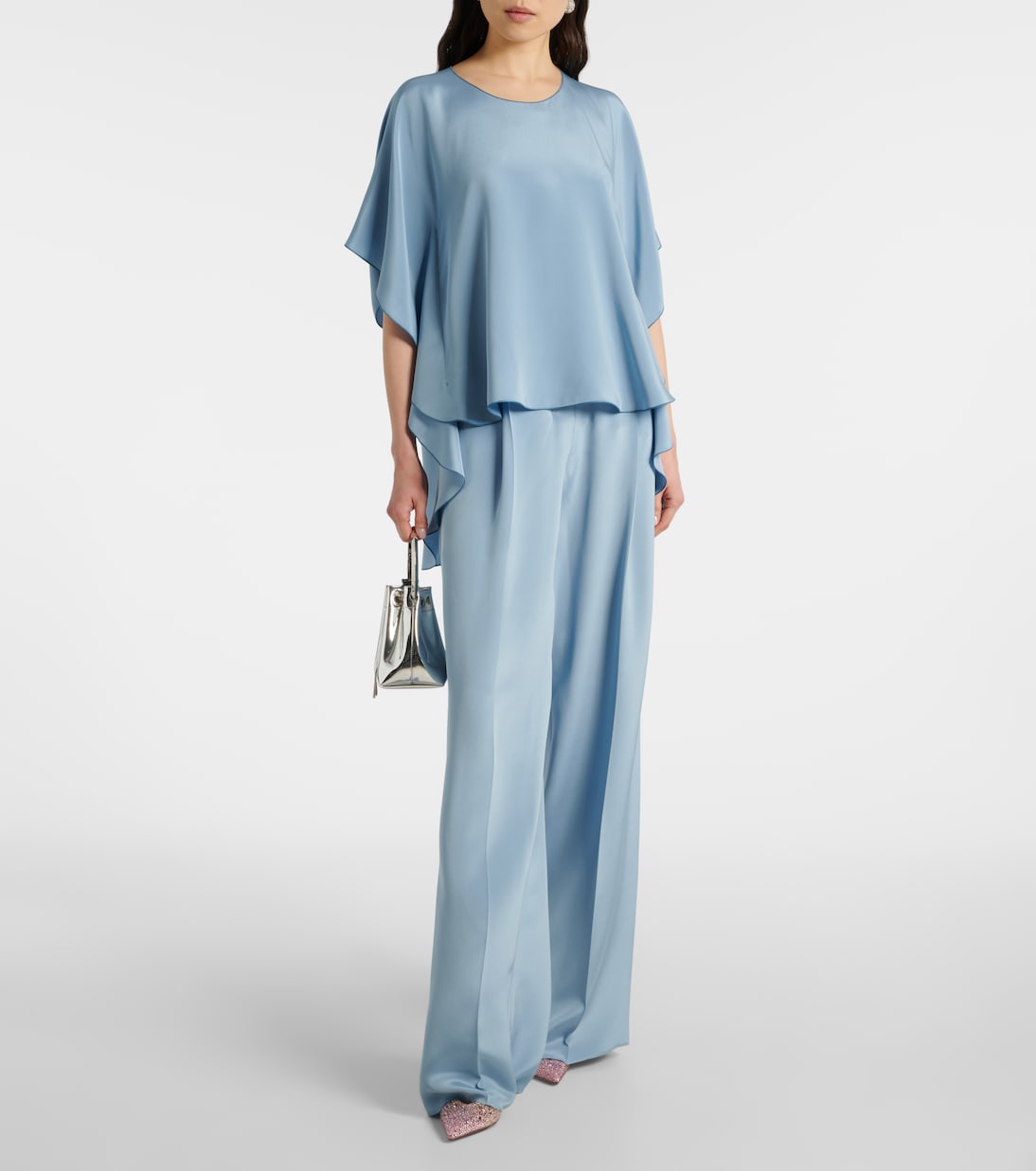 Широкие брюки из шелка Origano с высокой талией Max Mara, Glass Blue — фото 2