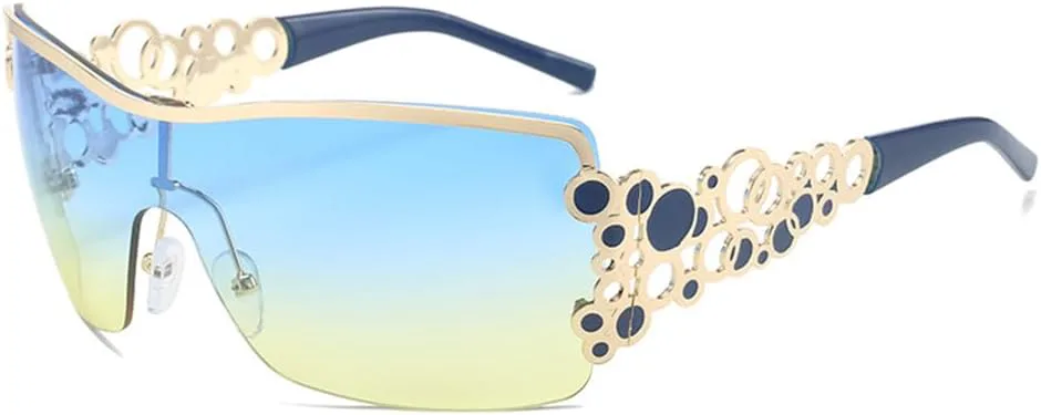 

Женские солнцезащитные очки без оправы с градиентными линзами, золотистой ажурной оправой, металлическими шарнирами и защитой от УФ-излучения UV400 VFDHN, C1