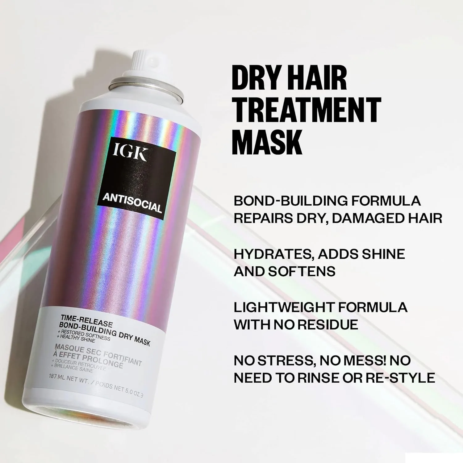 IGK Antisocial Bond-Building Dry Hair Mask, ночная маска для сухих волос для поврежденных волос, восстановление здоровых волос, уход за волосами, средство от ломкости волос, веганская протеиновая обработка 142 г — фото 2