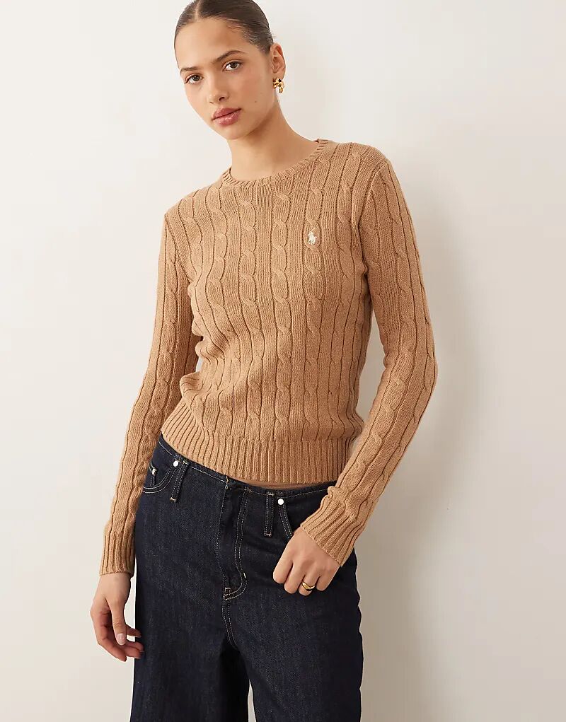 Хлопковый трикотажный джемпер с логотипом Polo Ralph Lauren цвета верблюжьей шерсти