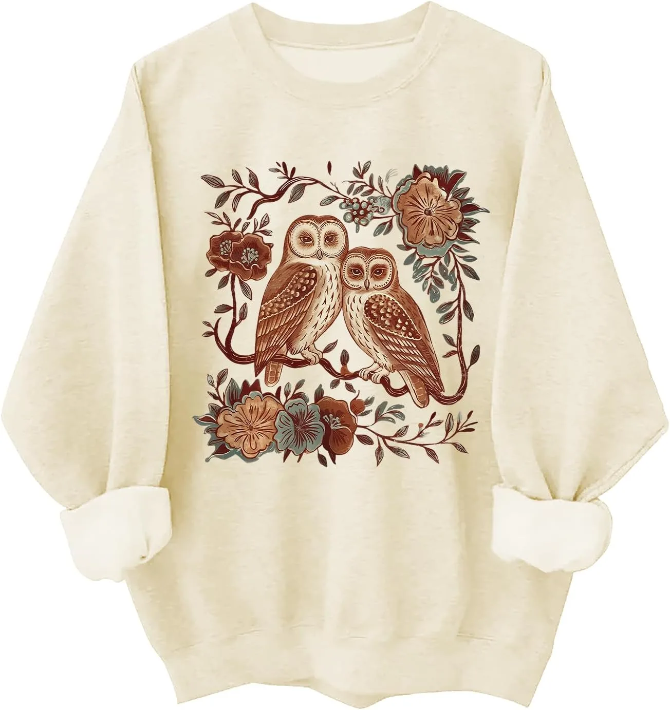 Свитшот с принтом совы и цветов, Long Sleeve Hoodie