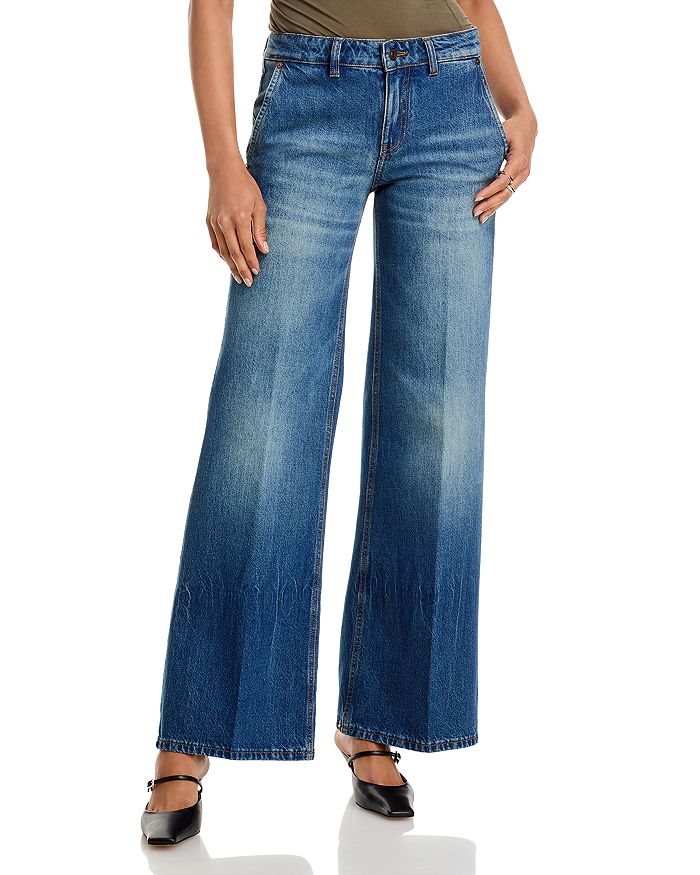 

Джинсы Gigi Mid Rise Straight в винтажном индиго Victoria Beckham, синий