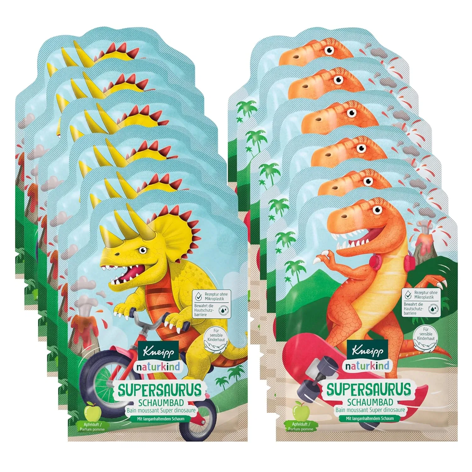 Детская пена для ванны Kneipp Naturkind Supersaurus с ароматом яблока, 12 x 40 мл Kneipp