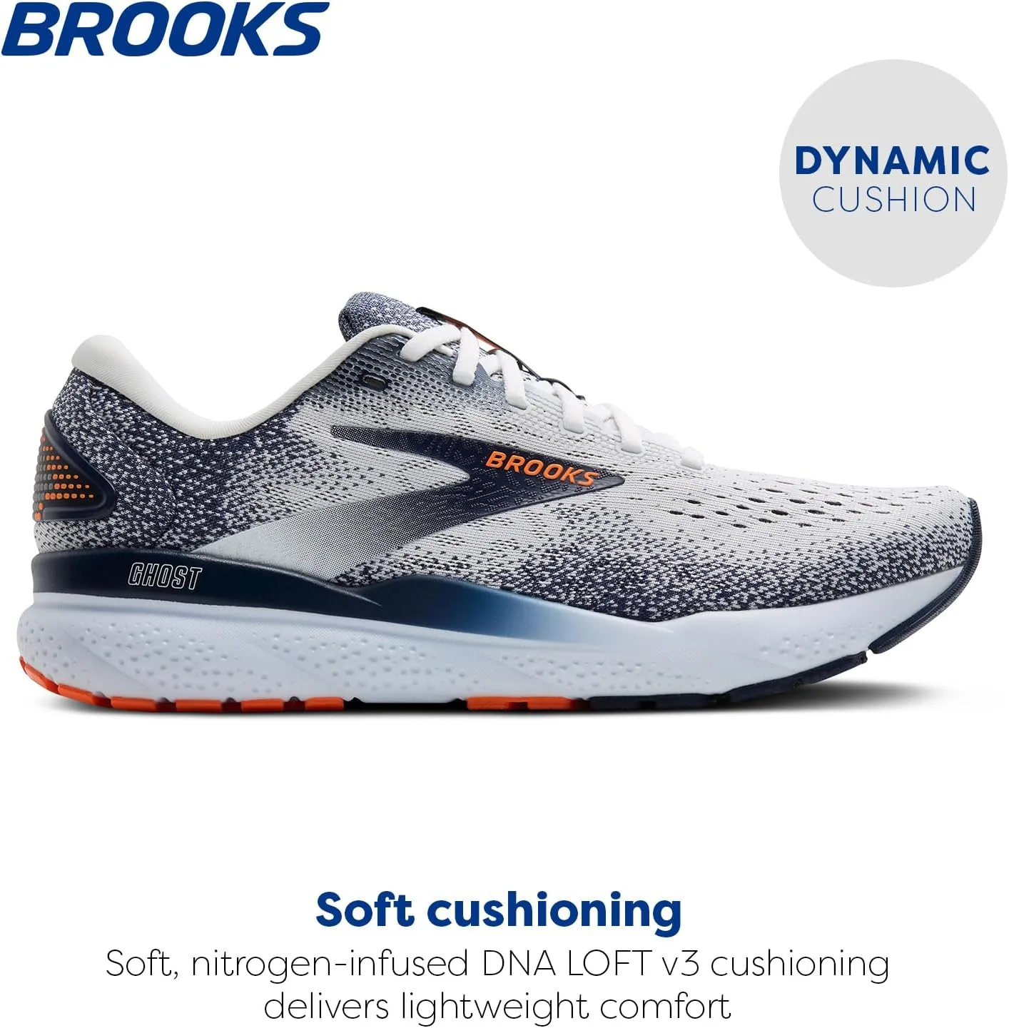 Мужские кроссовки Brooks Ghost 16, белый/оранжевый — фото 2