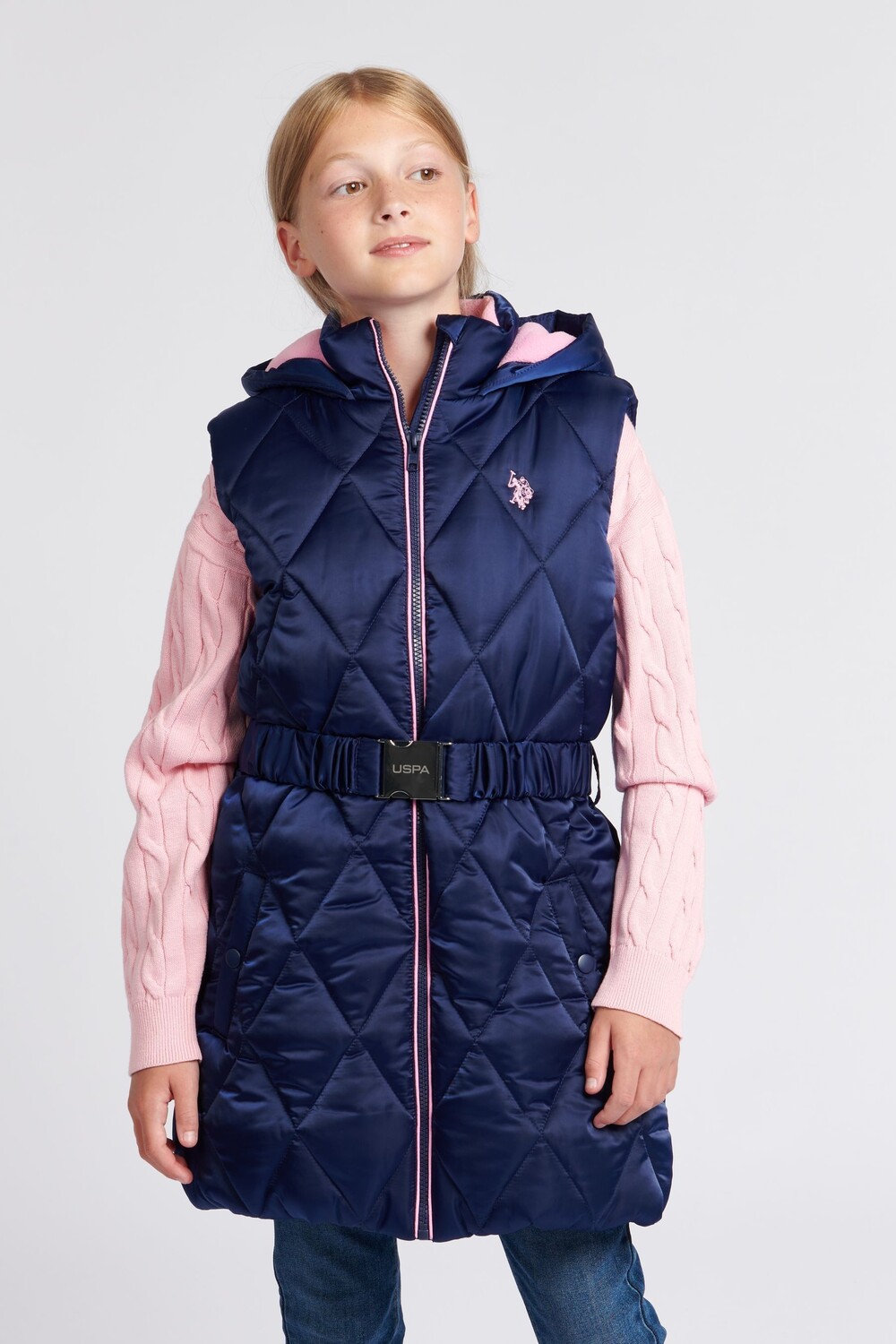 

Жилет из длинного пуховика U.S. Polo Assn, синий