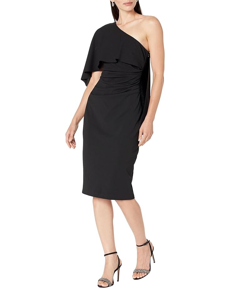 

Платье XSCAPE Midi Scuba Crepe One Shoulder Cape, черный