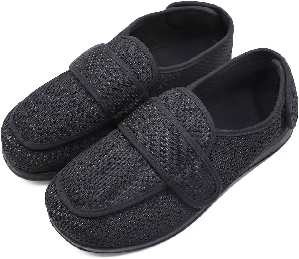 

Мужские тапочки для восстановления с дополнительной шириной для диабетиков, с регулируемыми застежками, для отекших ног, артрита, отеков, ортопедическая обувь, для дома и улицы Secret Slippers, черный