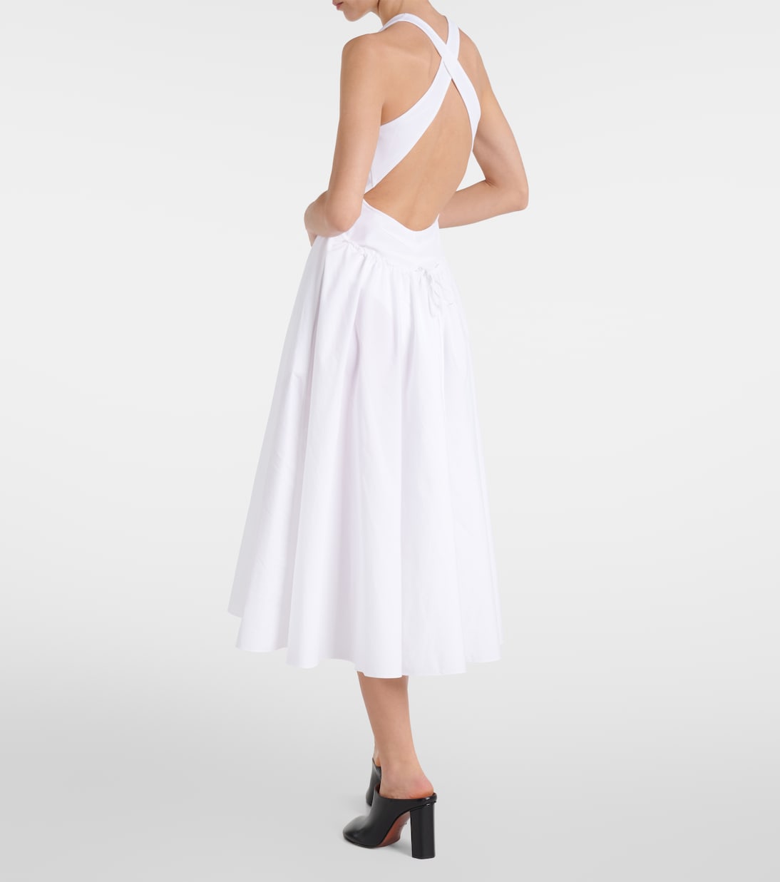 Платье миди из хлопкового поплина с открытой спиной Alaïa, Blanc — фото 3
