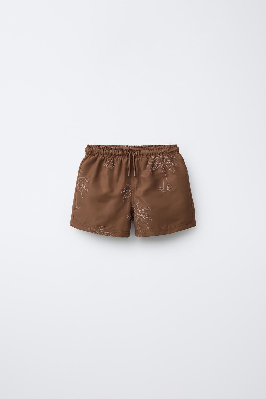 

6-14 лет/ плавательные шорты с вышивкой в виде пальмы ZARA, коричневый