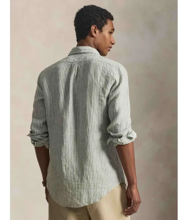 Льняная рубашка custom fit Polo Ralph Lauren, зеленый — фото 3