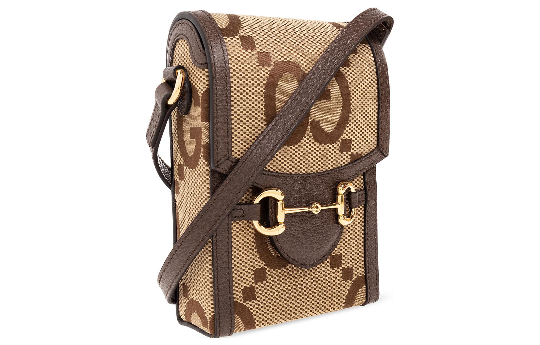 Мини-сумка GUCCI из джутового холста с кожаной лямкой через плечо — фото 2