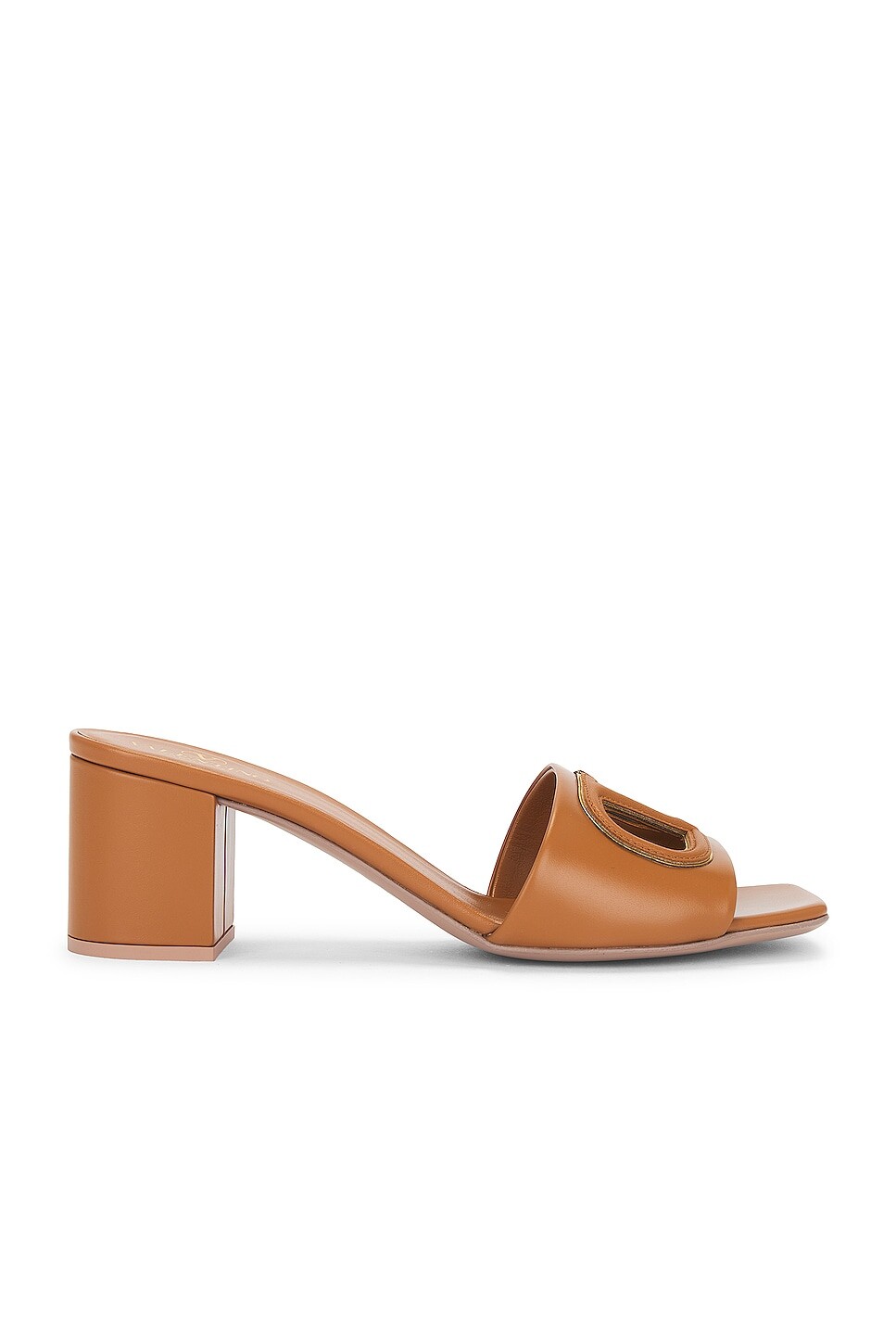 Мюли с V-образным вырезом и логотипом Valentino Garavani, цвет Almond Beige & Antique Brass