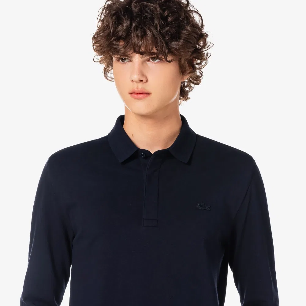 Мужская футболка-поло Paris с длинным рукавом тёмно-синяя от Lacoste — фото 2