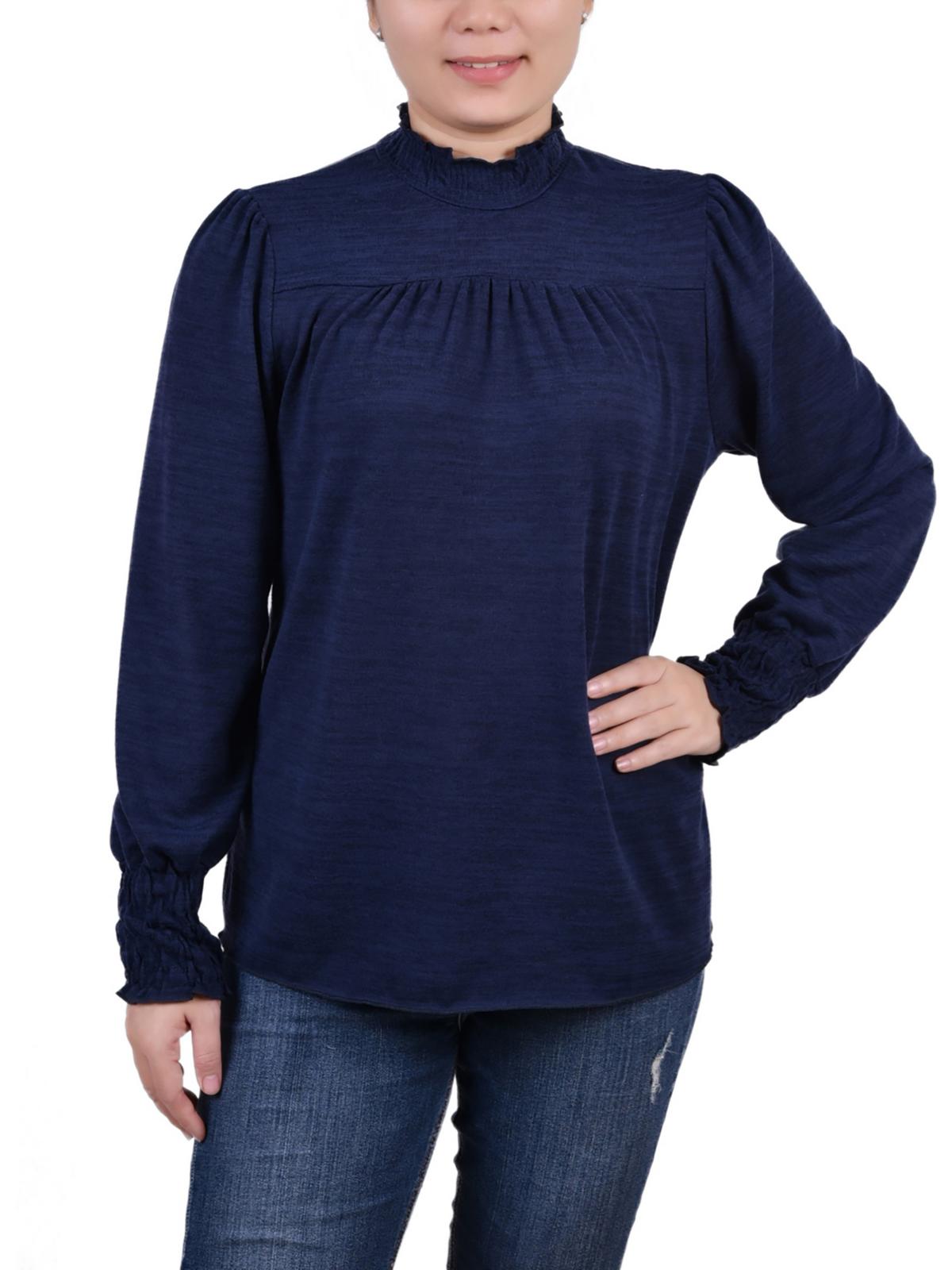 

Женская блузка Petites с оборками и меланжевым узором NY Collection, цвет denim blue