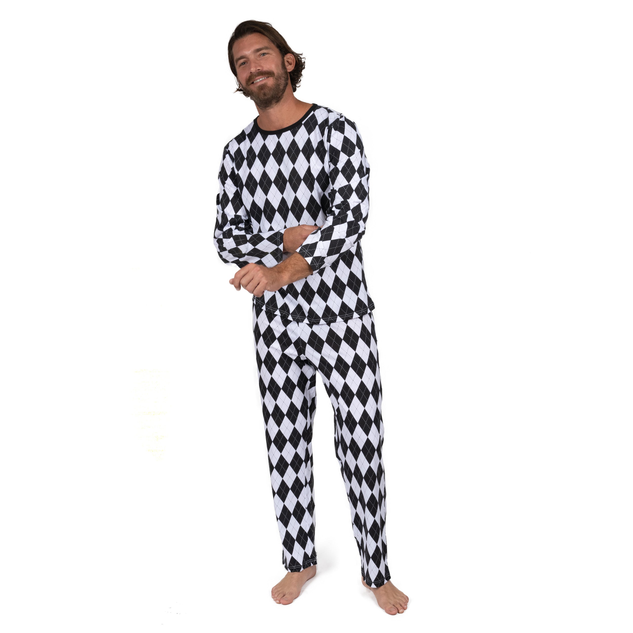 

Рождественская мужская двухкомпонентная хлопковая свободная пижама с узором «Аргайл» Leveret, цвет argyle black & white
