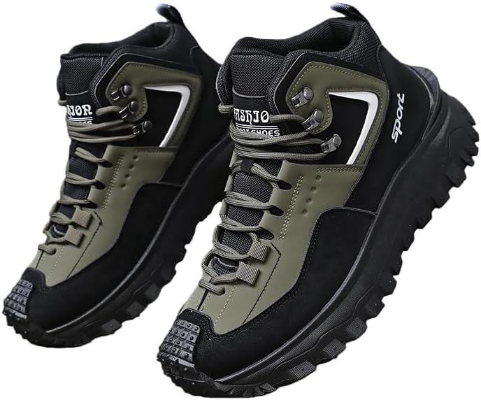 

Мужские всесезонные туристические ботинки для активного отдыха - дышащий верх из ПУ, толстая ПВХ подошва с протектором, ботинки для трекинга на все сезоны с шнуровкой Clolinde, темно-зеленый