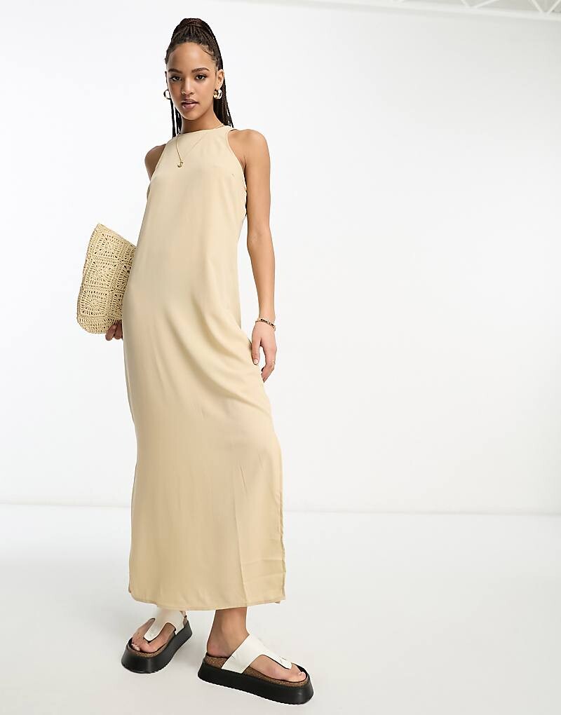 

Платье макси Vero Moda – каменно-бежевого цвета со спинкой-борцовкой