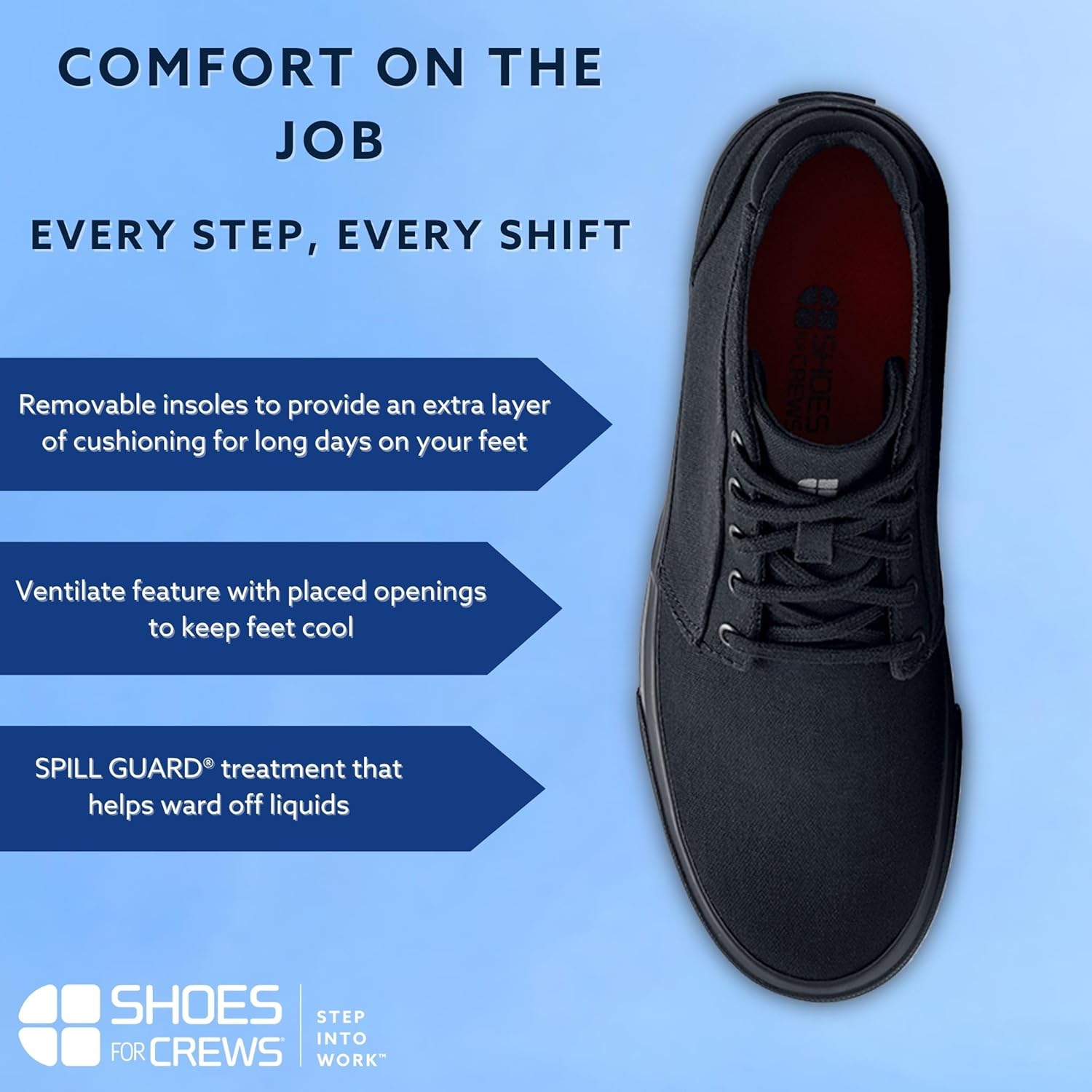 Кроссовки Shoes for Crews для работы для мужчин и женщин с противоскользящей подошвой - Удобная обувь для работы на скользких поверхностях для сотрудников общественного питания, гостиничного бизнеса и розничной торговли - Cabbie II, черный — фото 2