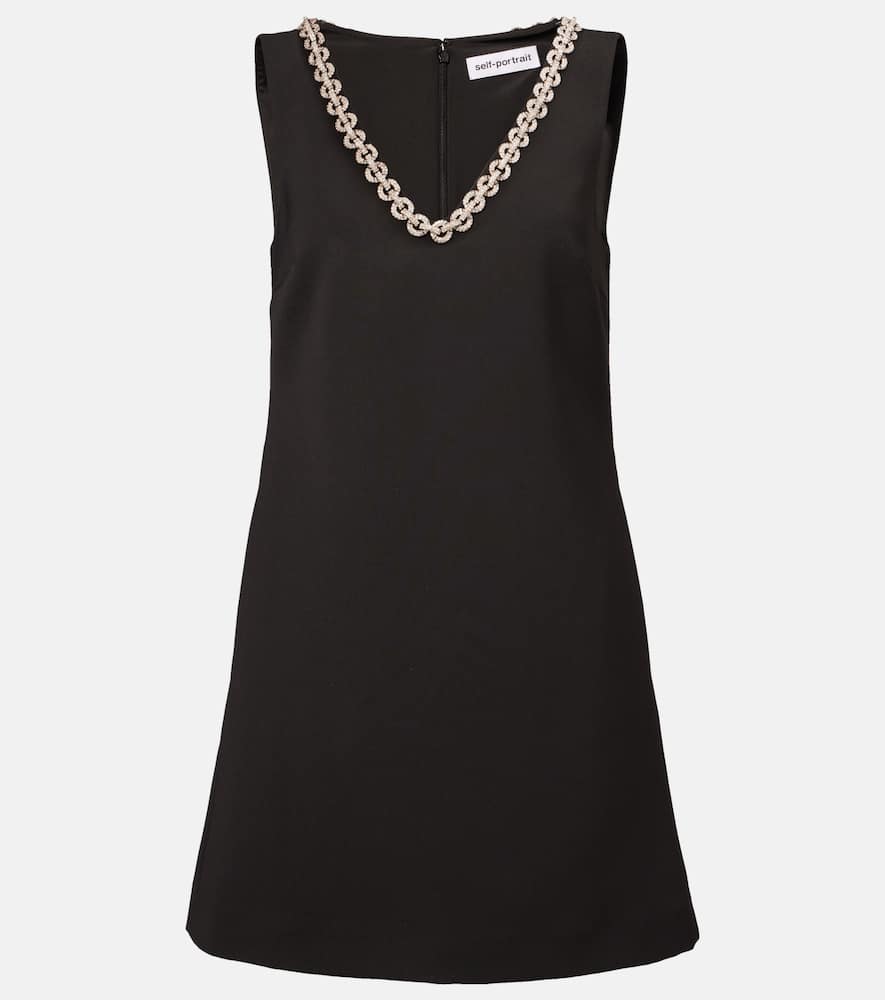 

Мини-платье из крепа с кристаллами Self-Portrait, Black