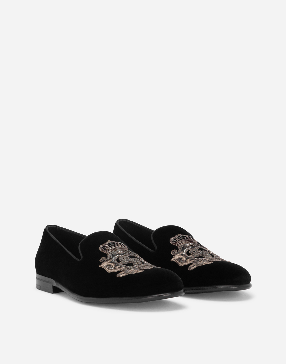 Вельветовые тапочки с вышивкой герба Dolce & Gabbana, мультиколор — фото 2