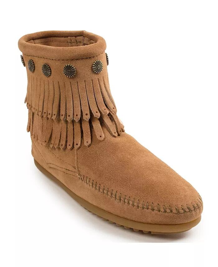 

Женские ботильоны с двойной бахромой и боковой молнией Minnetonka, бежевый