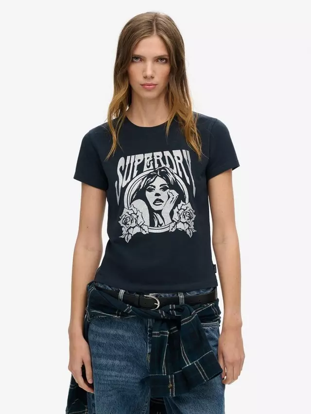 

Футболка Superdry Pop Archive Super Fitted, цвет eclipse navy/silver