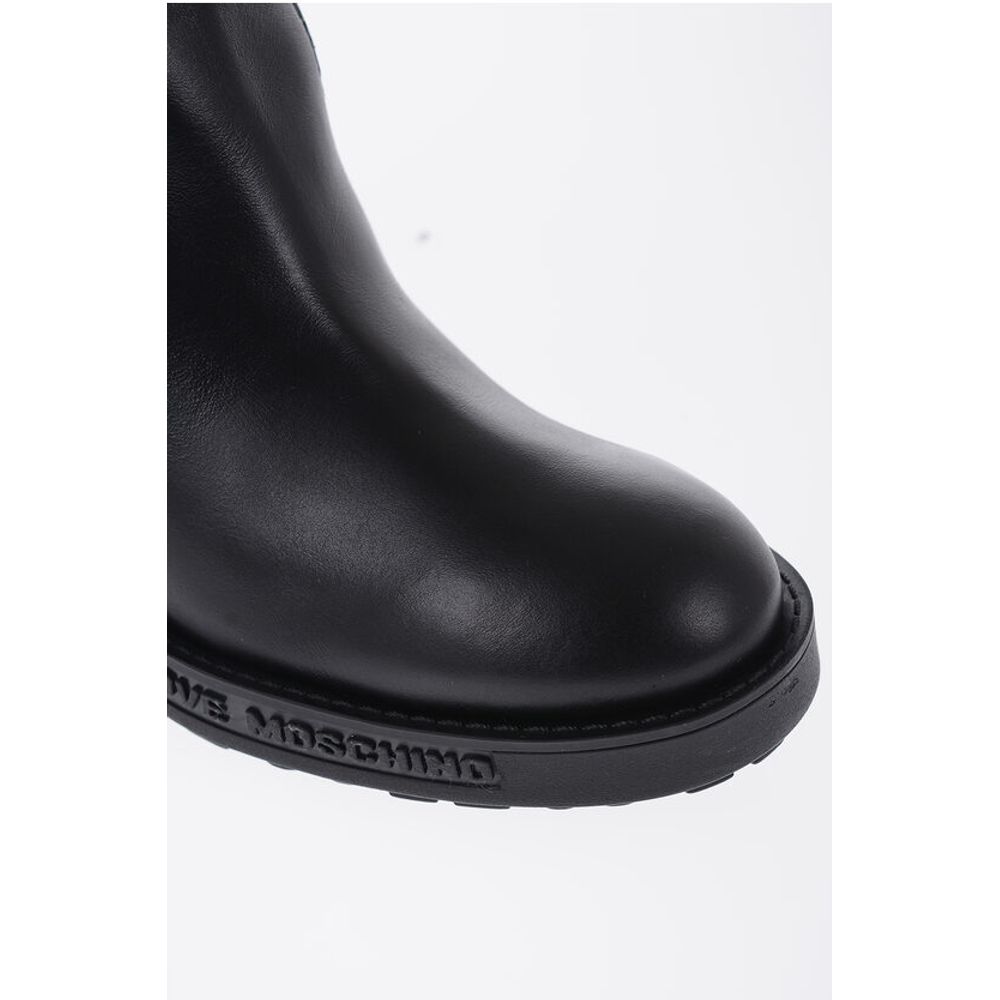 Сапоги LOVE с заклепками и кожаными деталями 8 см Moschino, Black — фото 4