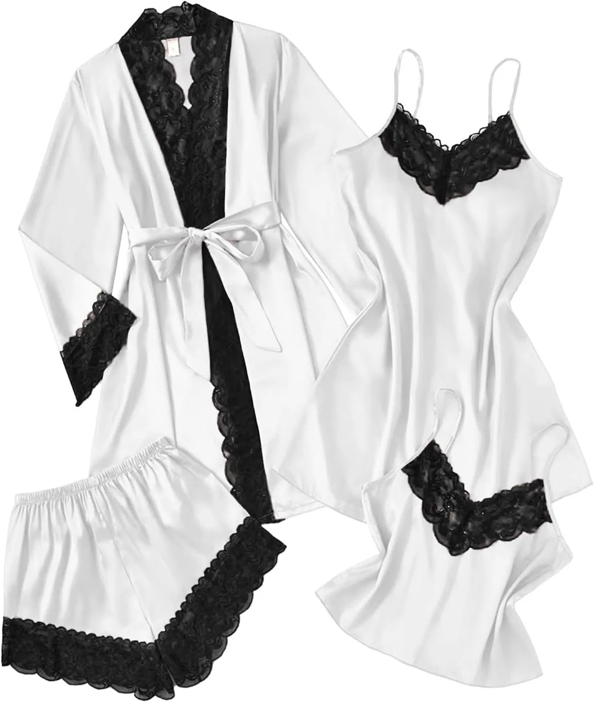 Пижамный комплект женский, с кружевом, White-2