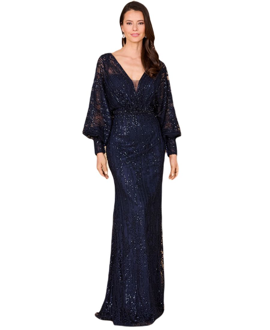 

Женское длинное кружевное платье с рукавами-епископскими Lara, Navy