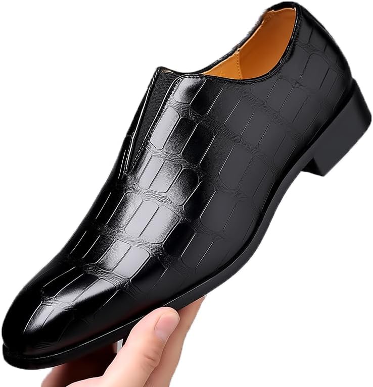 

Мужские новые деловые повседневные туфли с каменным узором, дышащие, удобные, формальные, в британском стиле, без шнурков Generic, Black Out