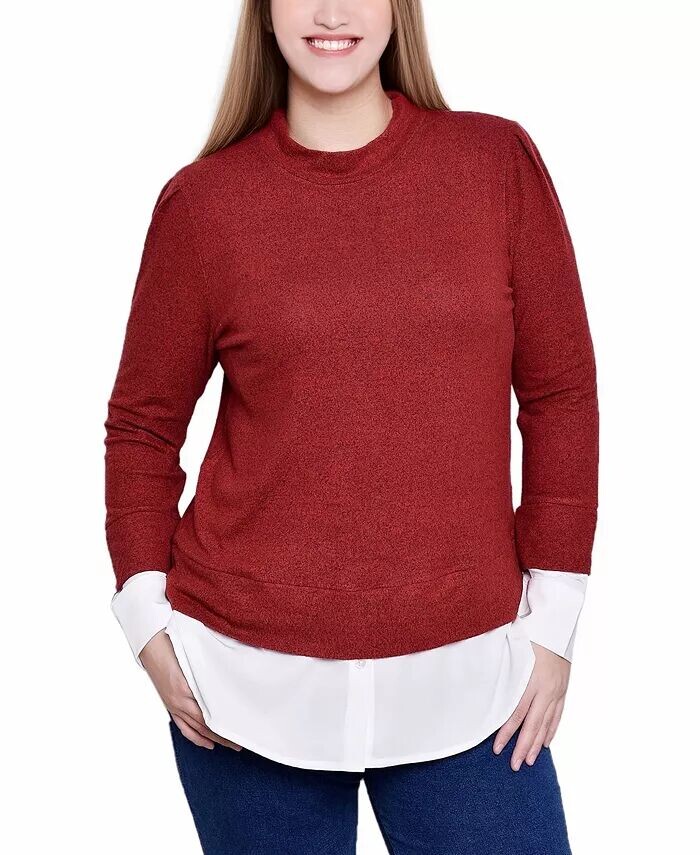 

Миниатюрный топ Two-Fer с длинными рукавами NY Collection, красный