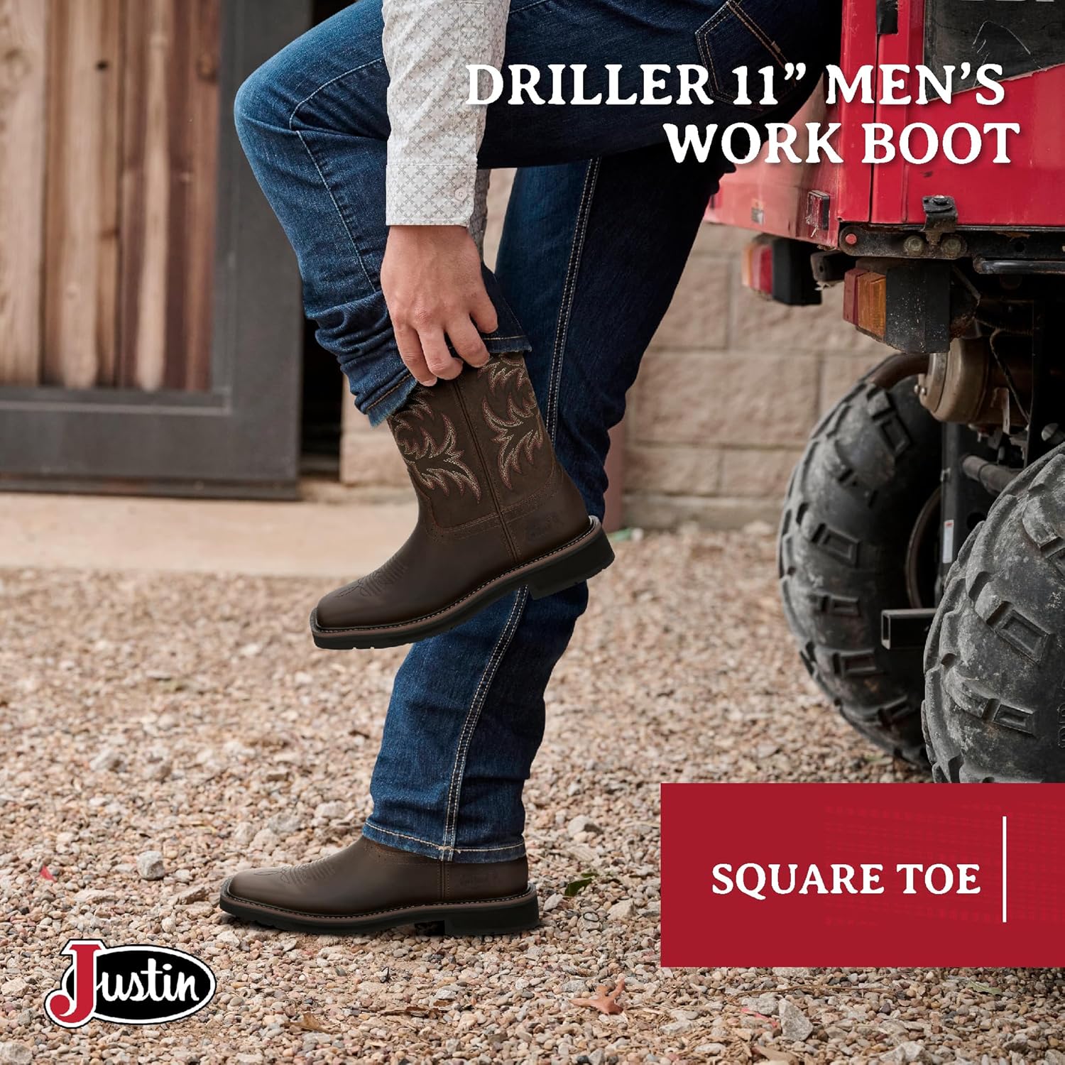 Мужские рабочие сапоги Justin Original Work Boots Driller с квадратным носком и шнуровкой с запрокидыванием, темно-коричневый — фото 2