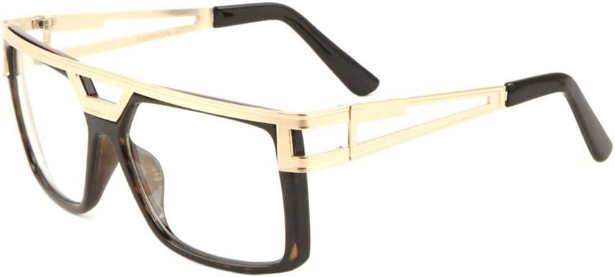 

Современные солнцезащитные очки-авиаторы с плоским верхом и прозрачными линзами, квадратной формой и 100% защитой от УФ-излучения (полупрозрачные) Sunglasses Luxe, Brown Tortoise & Gold