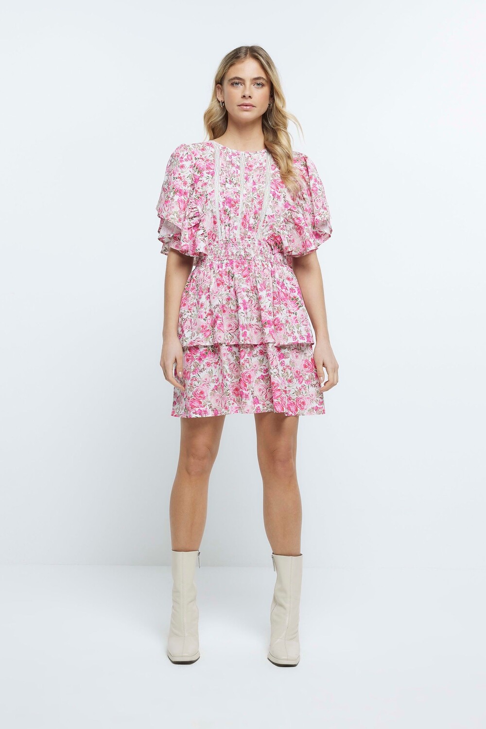 

Розовое мини-платье с розами River Island, розовый